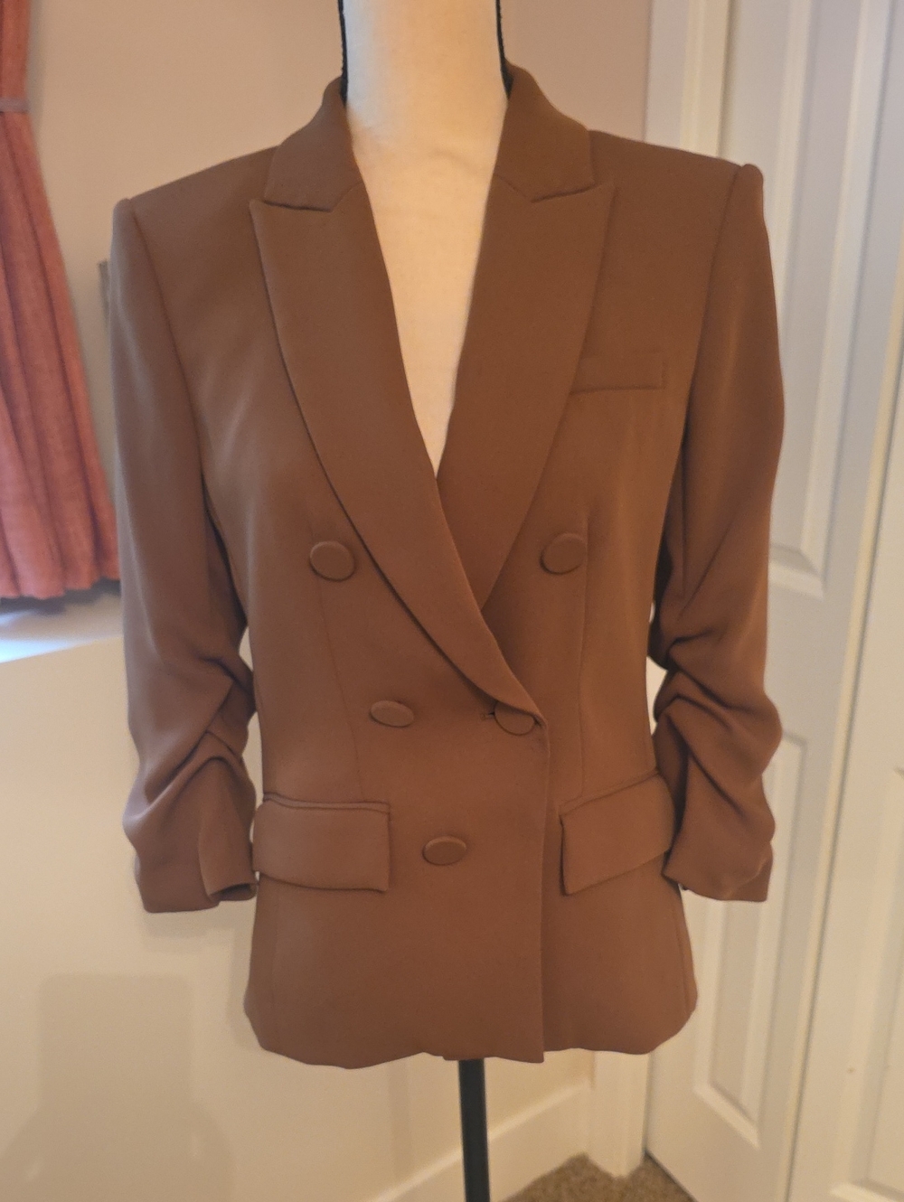 Veronica Beard Tailored Double-Breasted Brown Blazer